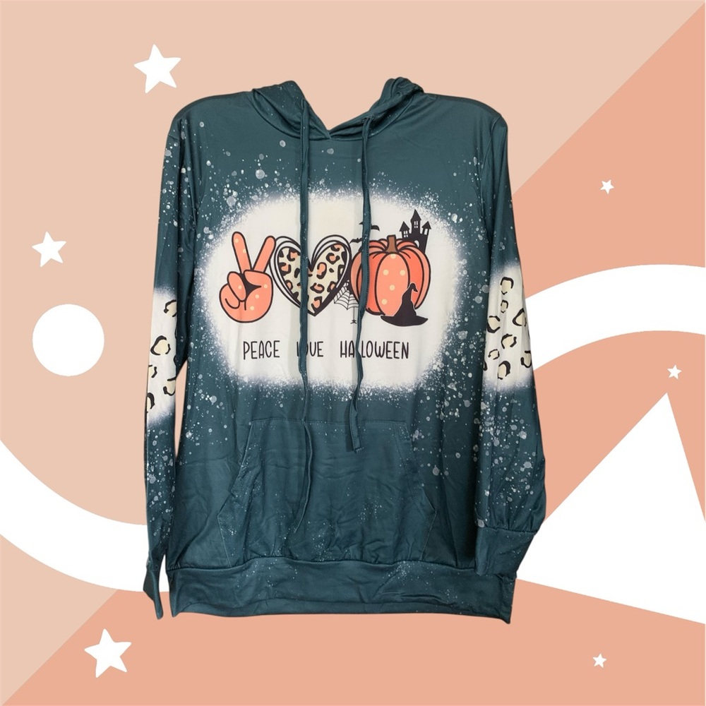 Peace Love Halloween Graphic Hoodie - Green